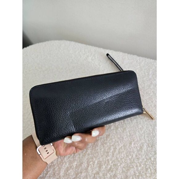 Michael Kors Jet Set Womens Black Pebbled Leather Solid Formal Zip Around Wallet - Picture 4 of 6